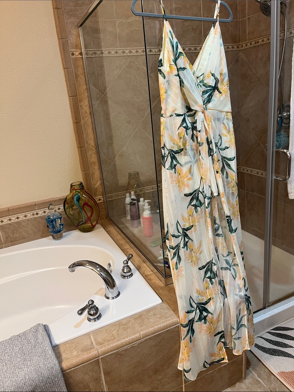 Luxxel White Maxi Dress with Yellow Floral & Green Leaf Print